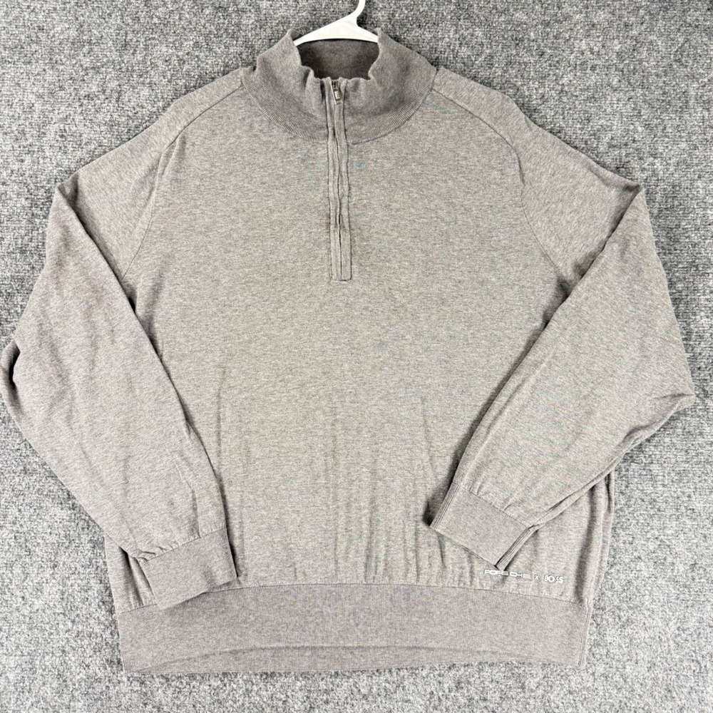 BOSS x Porsche Quarter Zip Pullover Sweater Men's XL Gray Cotton Knit